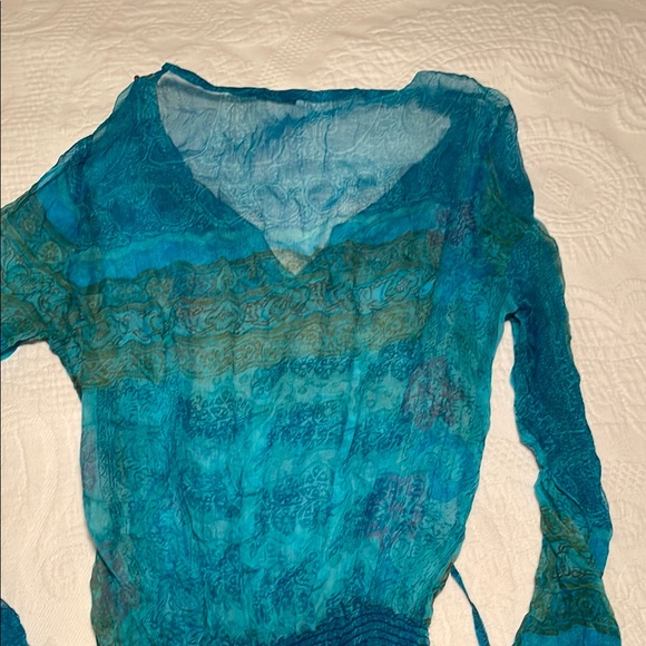 Blue Sheer Long Sleeve Dress. Coverup beach dress. - Picture 10 of 10